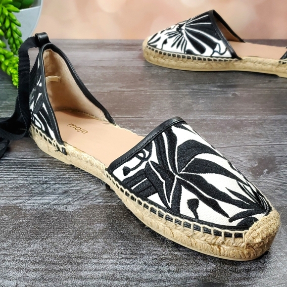 Maje | Frozen Black and White Embroidered Tapestry Gypsy Boho Espadrilles - Picture 7 of 10